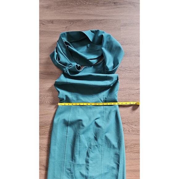 Oscar de la Renta Women's Teal High Neck Cowl Back Formal Gown Size 8 - Picture 10 of 11